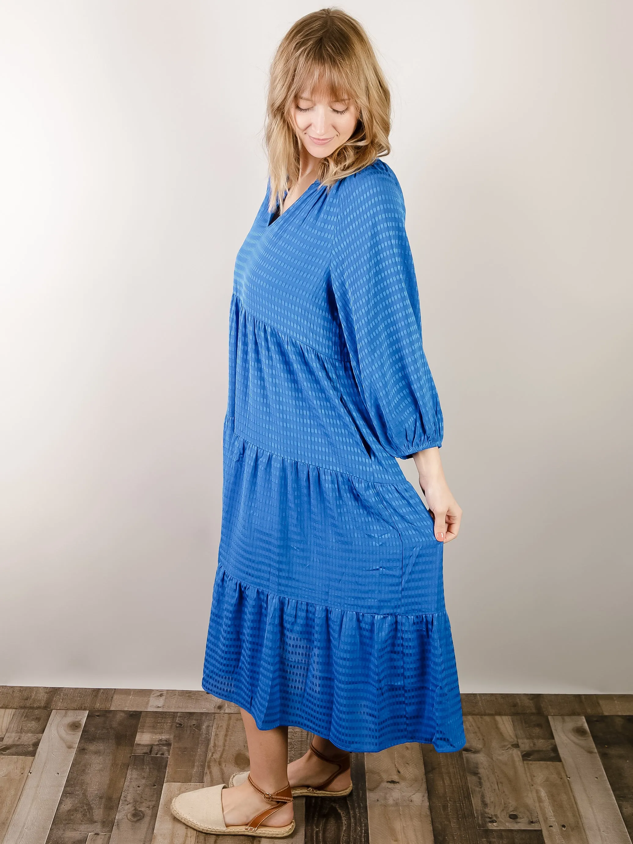 Colbalt Blue Check Midi Dress