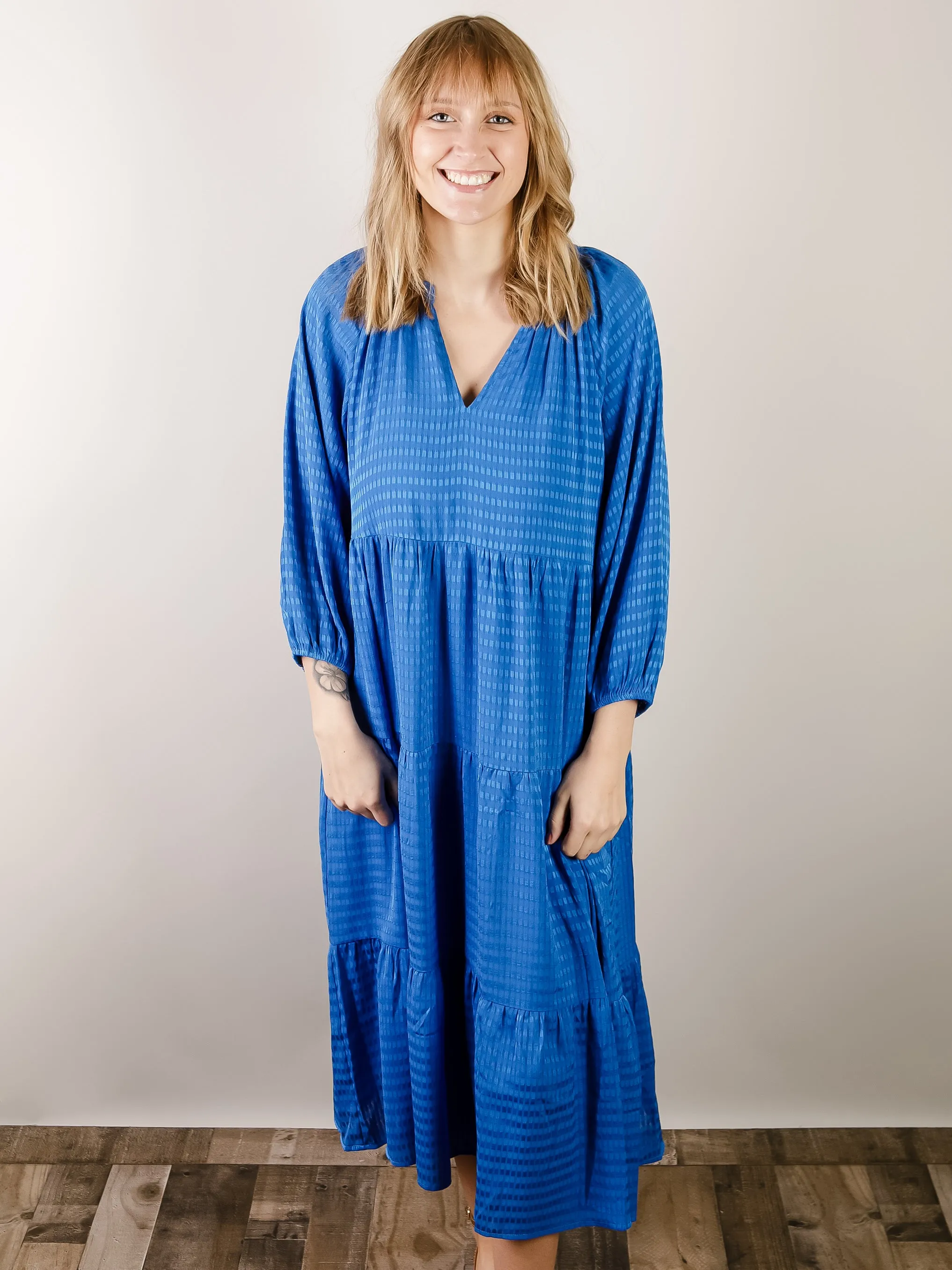 Colbalt Blue Check Midi Dress