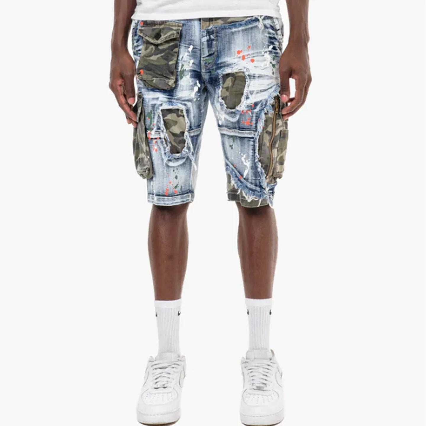 Copper Rivet Light Sand Blue Denim Short W/ Camo Cargos