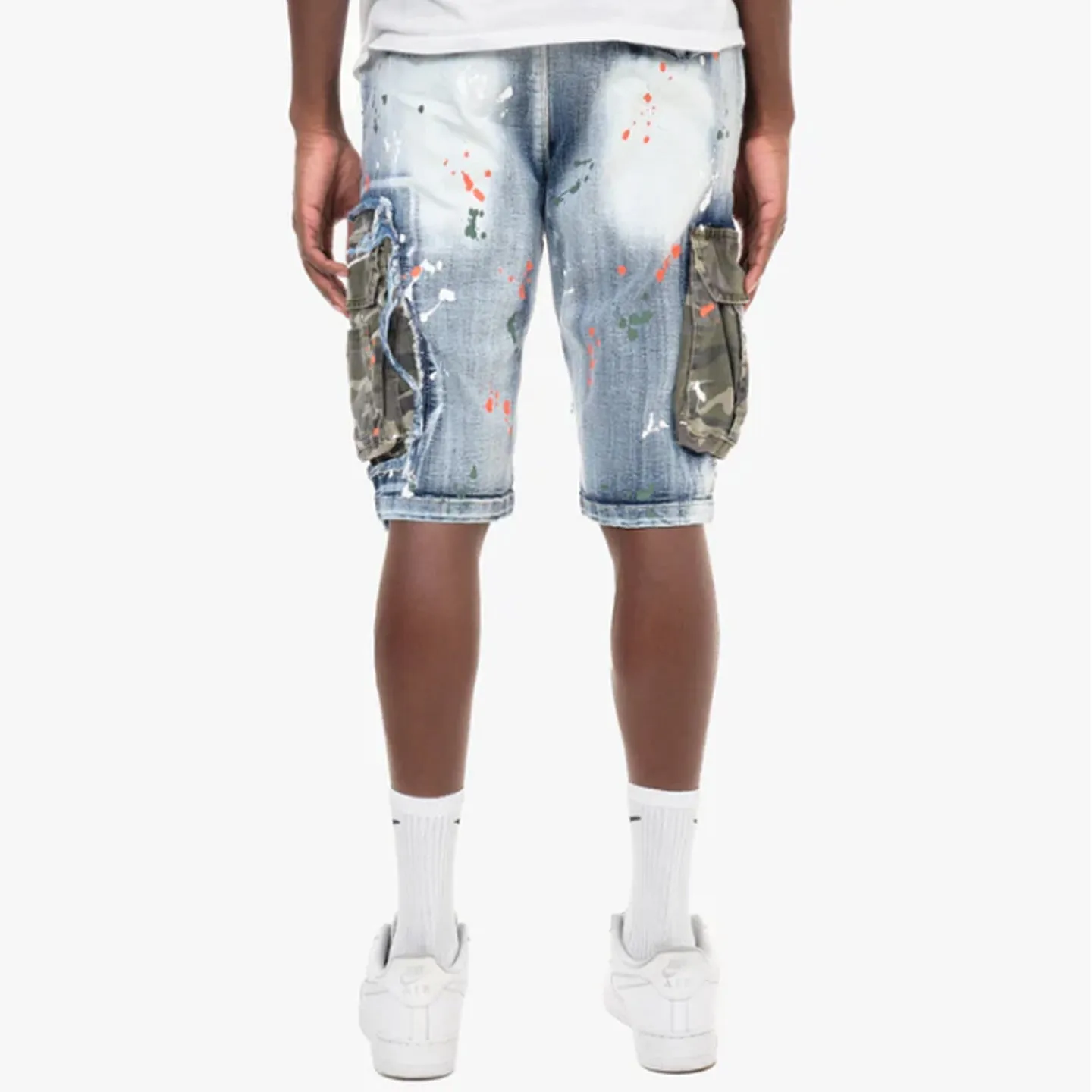 Copper Rivet Light Sand Blue Denim Short W/ Camo Cargos