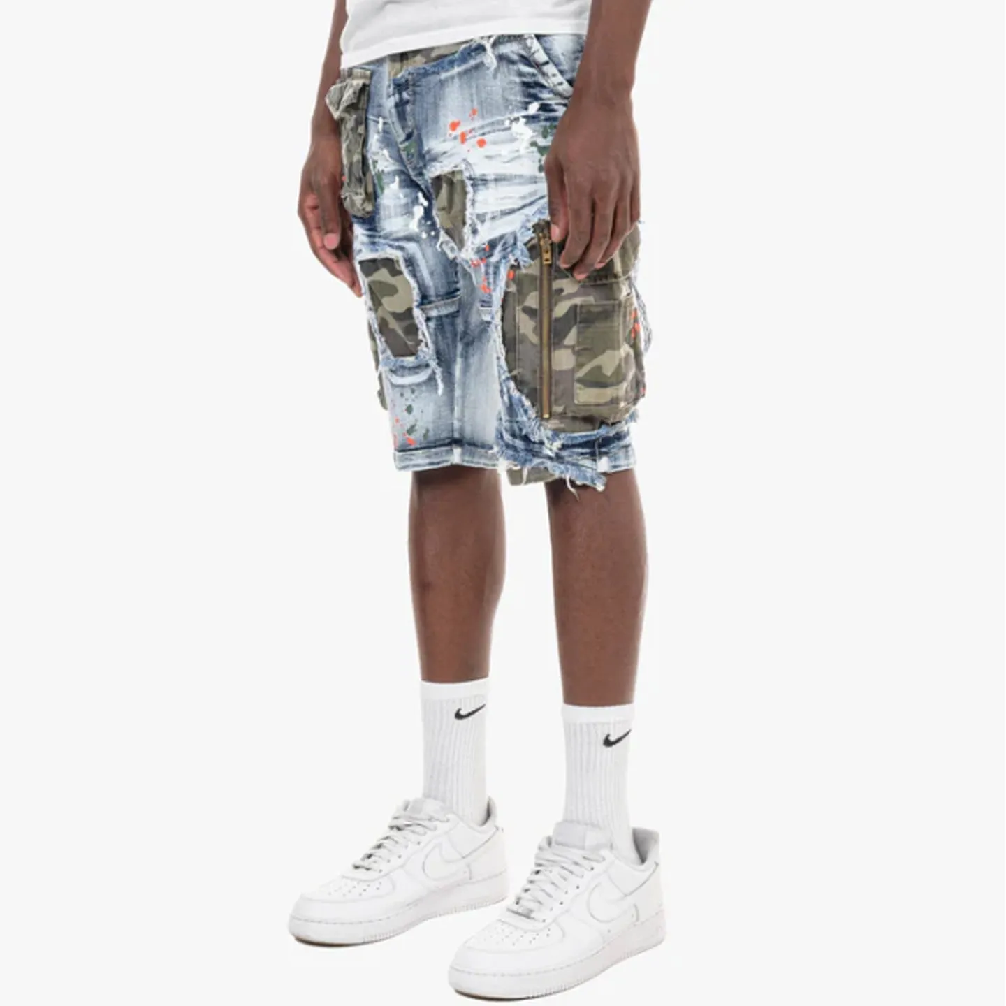 Copper Rivet Light Sand Blue Denim Short W/ Camo Cargos