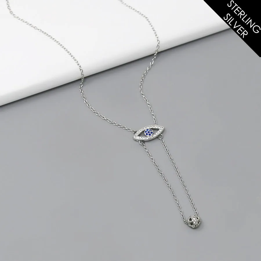 CZ Pave Evil Eye Pendant Chain Drop Pendant Sterling Silver Short Necklace