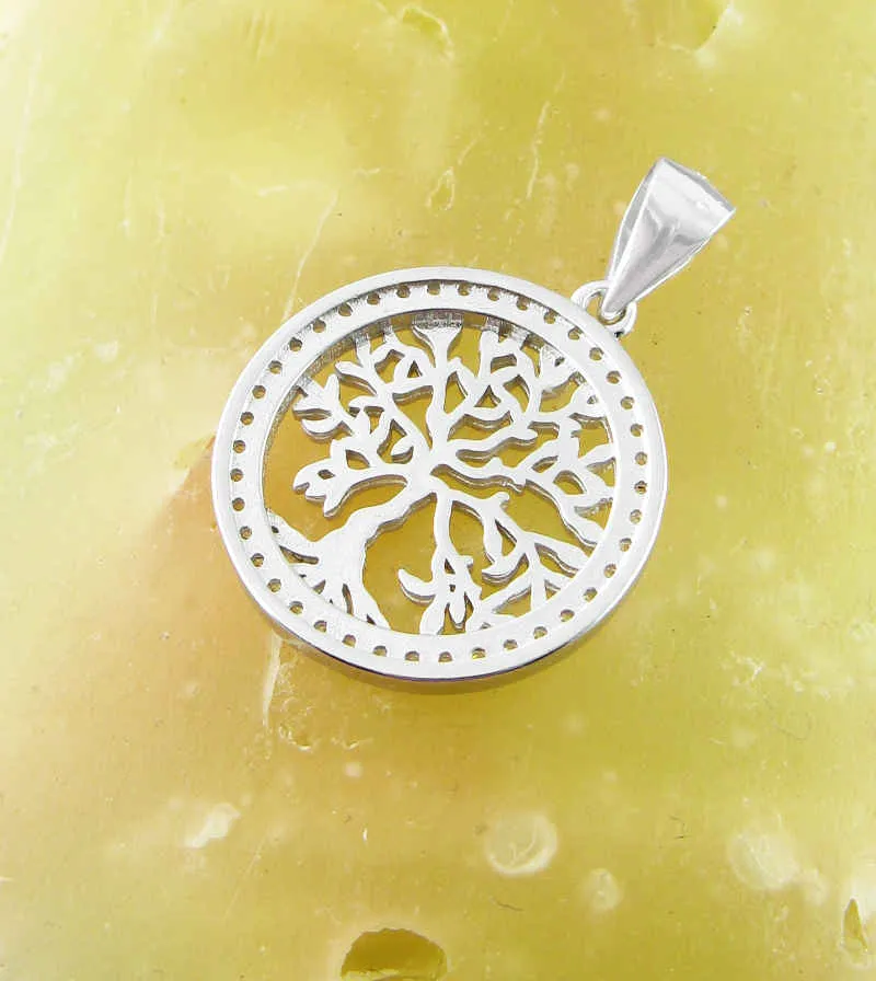 Dainty Tree of Life Pendant w/ Crystal Border