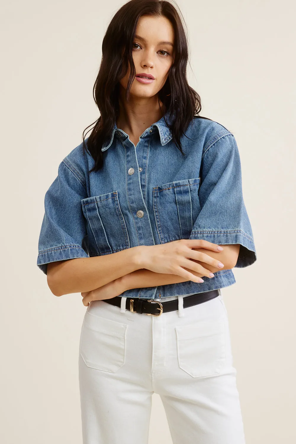 Denim Short Sleeve Top