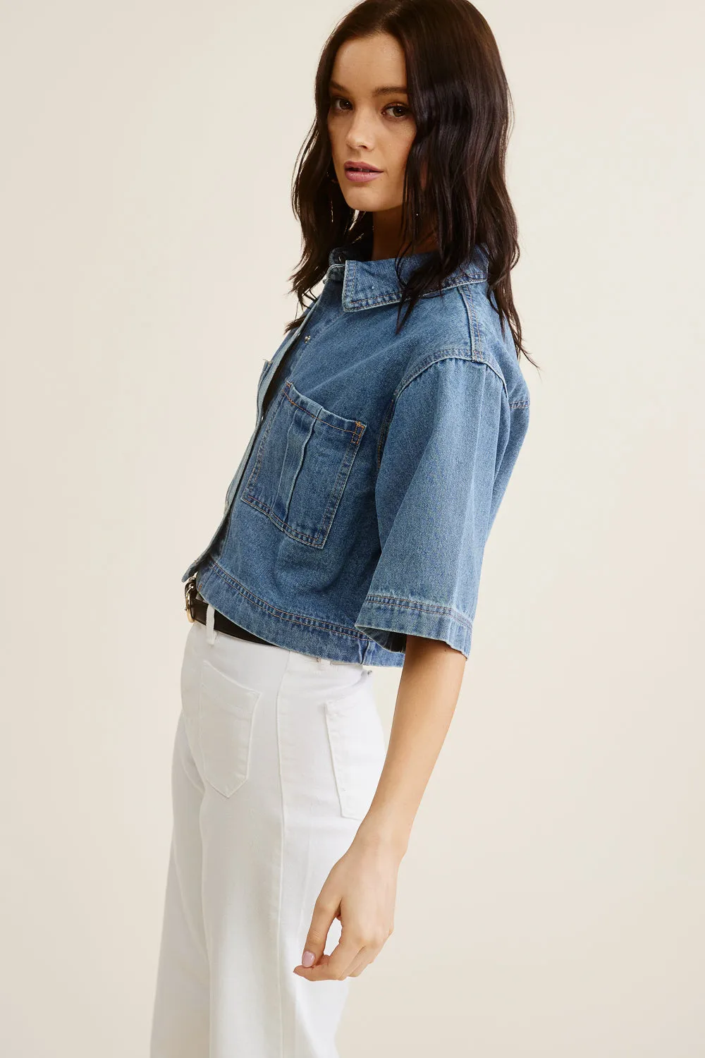 Denim Short Sleeve Top