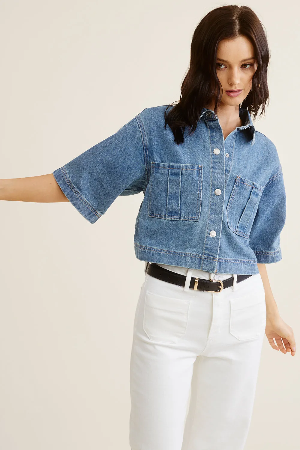 Denim Short Sleeve Top