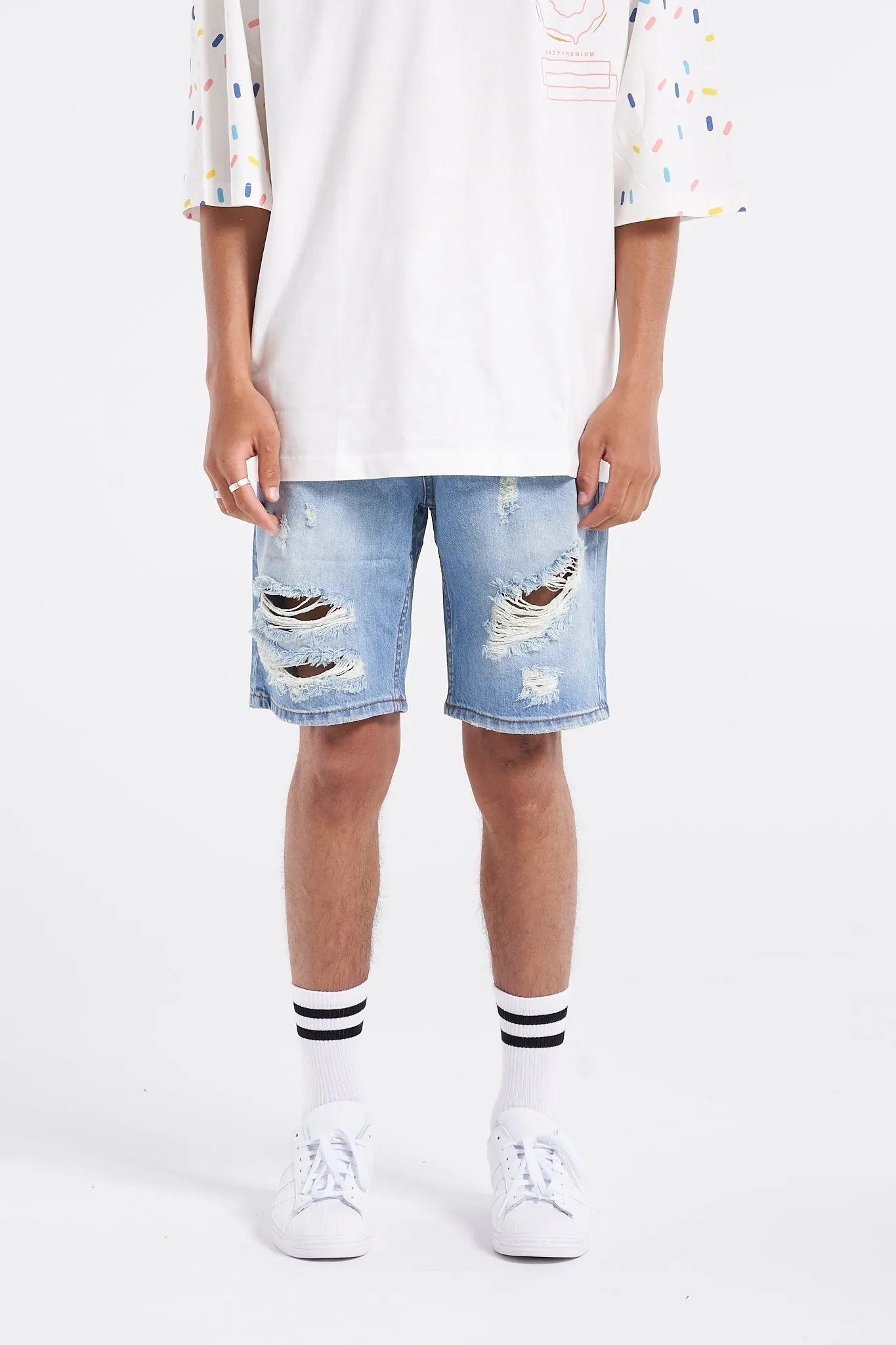 Destroyed Blue Denim Shorts