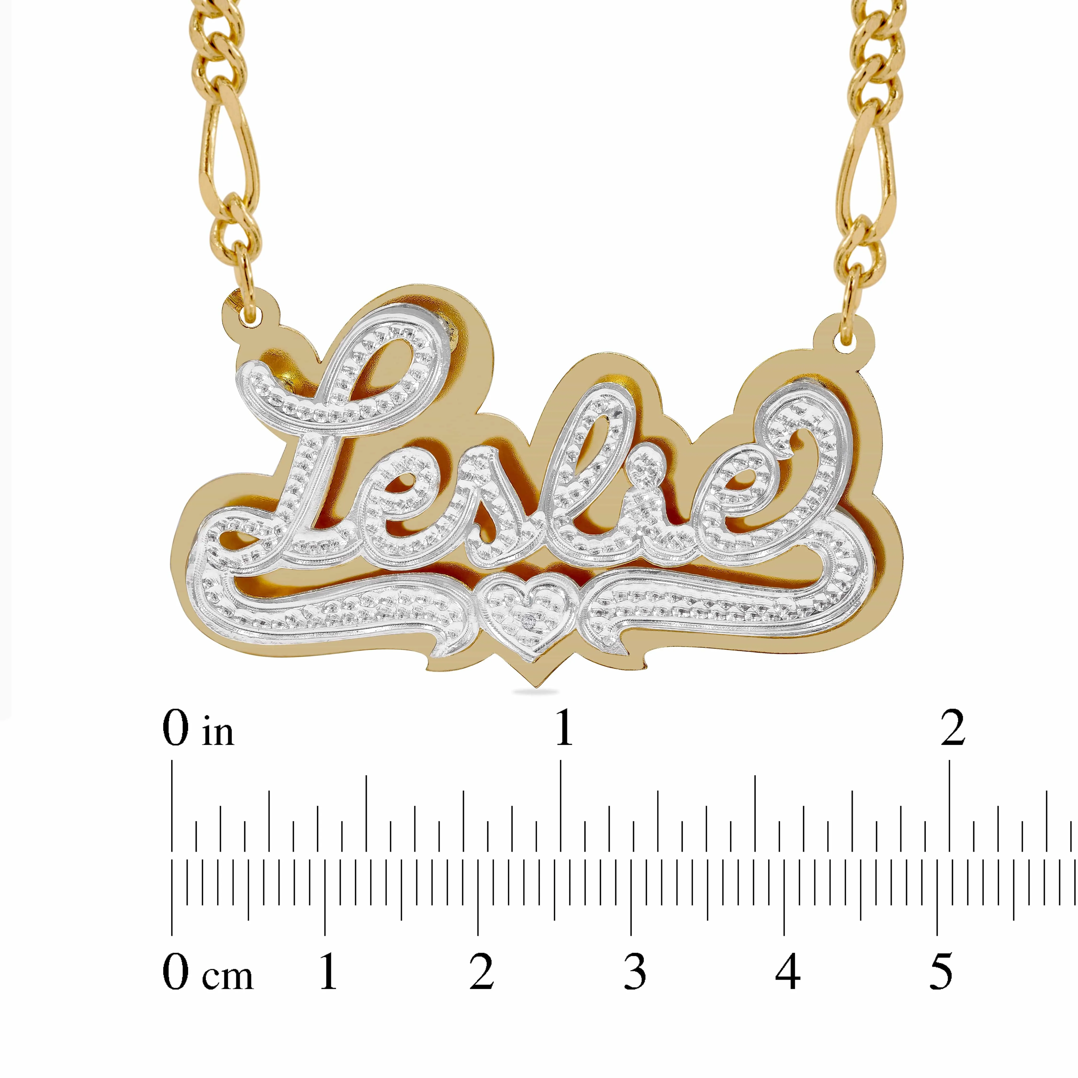 Double-plated Script Name Necklace with Beading/Rhodium. With Diamond Accent.