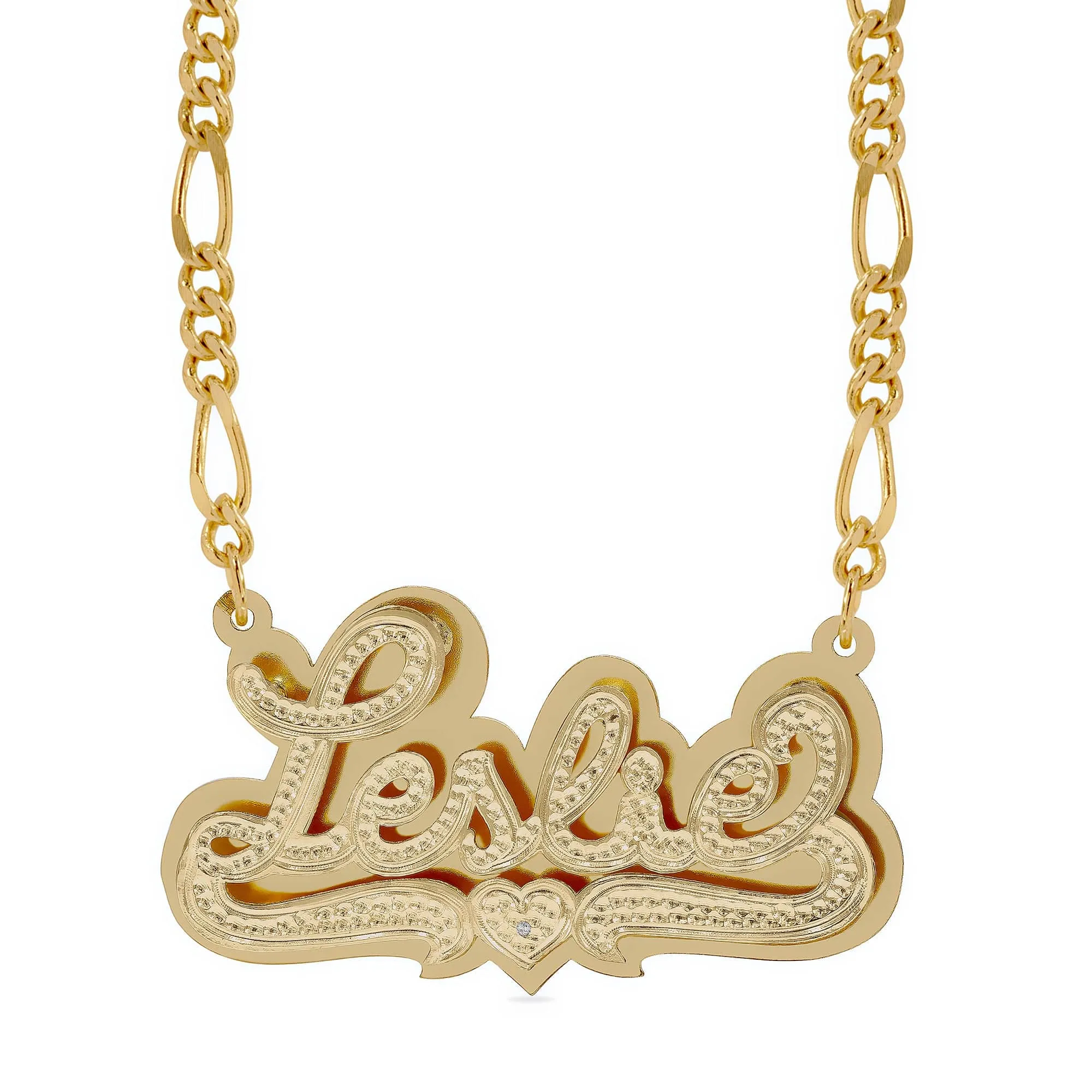 Double-plated Script Name Necklace with Beading/Rhodium. With Diamond Accent.