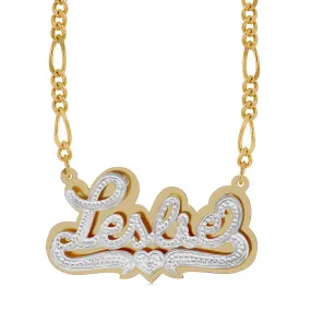 Double-plated Script Name Necklace with Beading/Rhodium. With Diamond Accent.