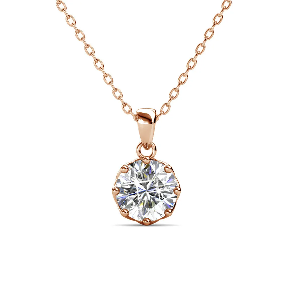 Eden Pure 18k White Gold Plated Pendant Necklace with Solitaire Round Cut Swarovski Crystal