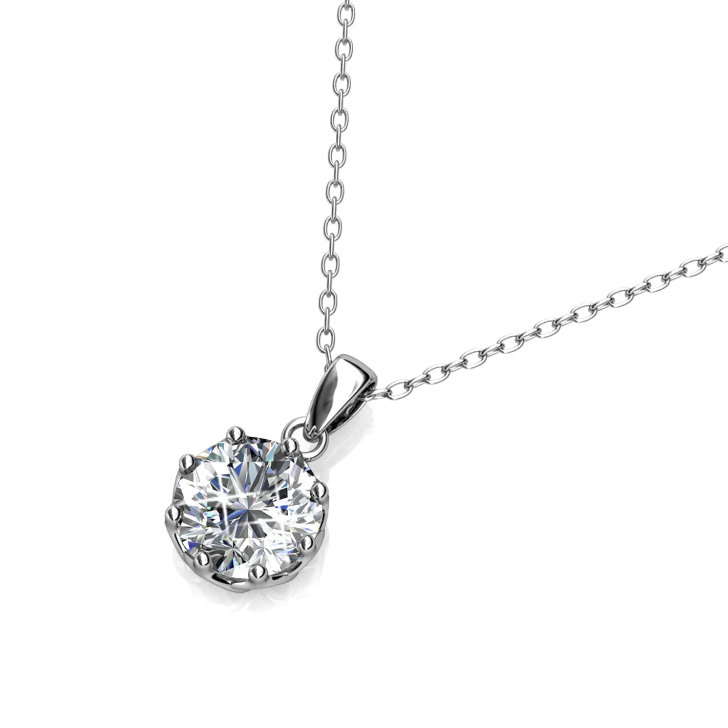 Eden Pure 18k White Gold Plated Pendant Necklace with Solitaire Round Cut Swarovski Crystal