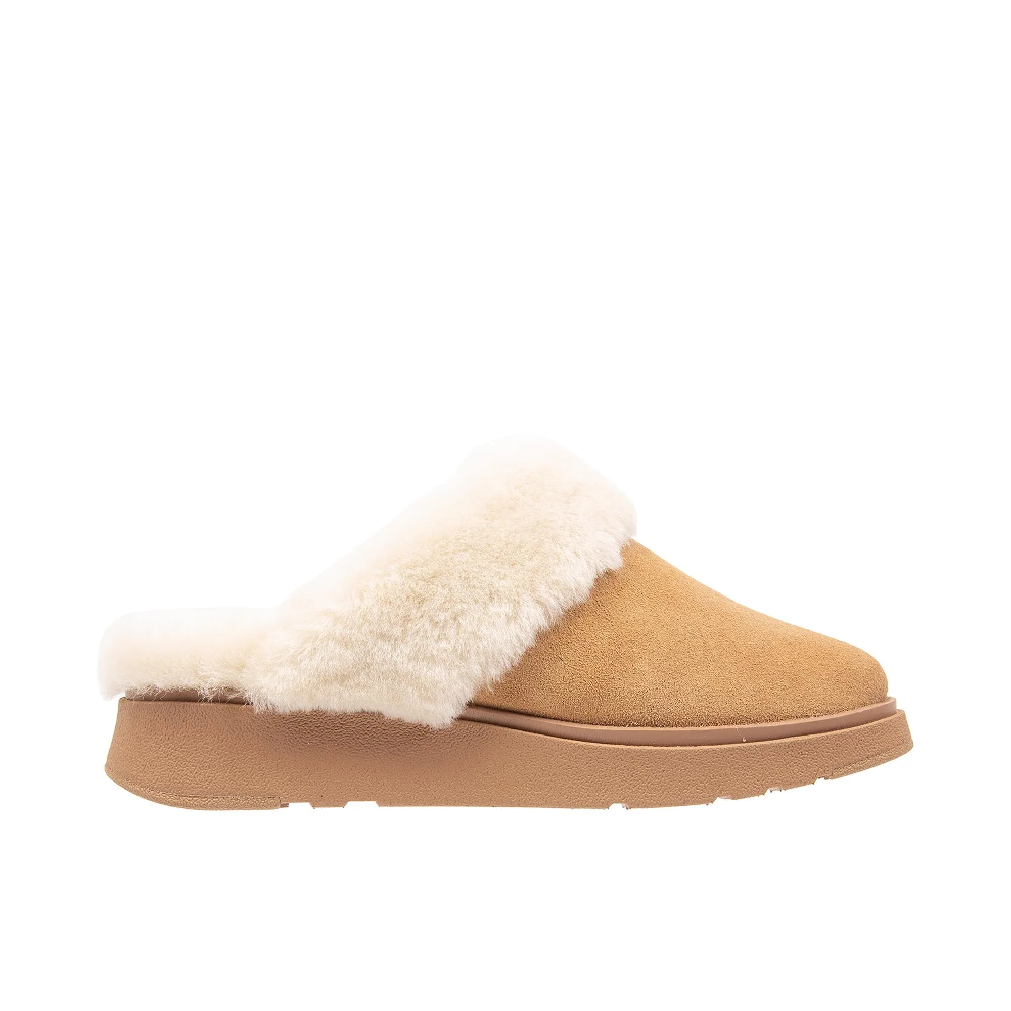 FitFlop Womens Gen-FF Shearling Collar Suede Slippers Desert Tan