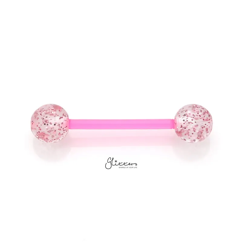 Glitters Acrylic Balls Flexible PTFE Tongue Barbell - Pink