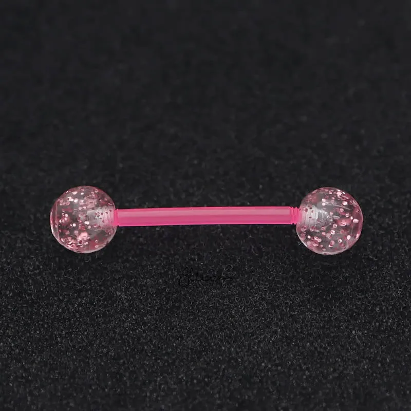 Glitters Acrylic Balls Flexible PTFE Tongue Barbell - Pink