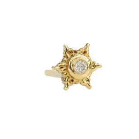 Gold Star Stud Earrings with Bezel-Set Diamond Center