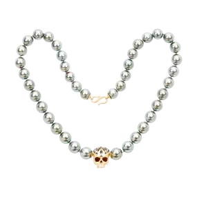 Green Enchanted City Skull Pearl Necklace - Made to Order