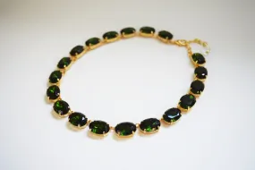 Green Tourmaline Crystal Collet Necklace - Large Oval