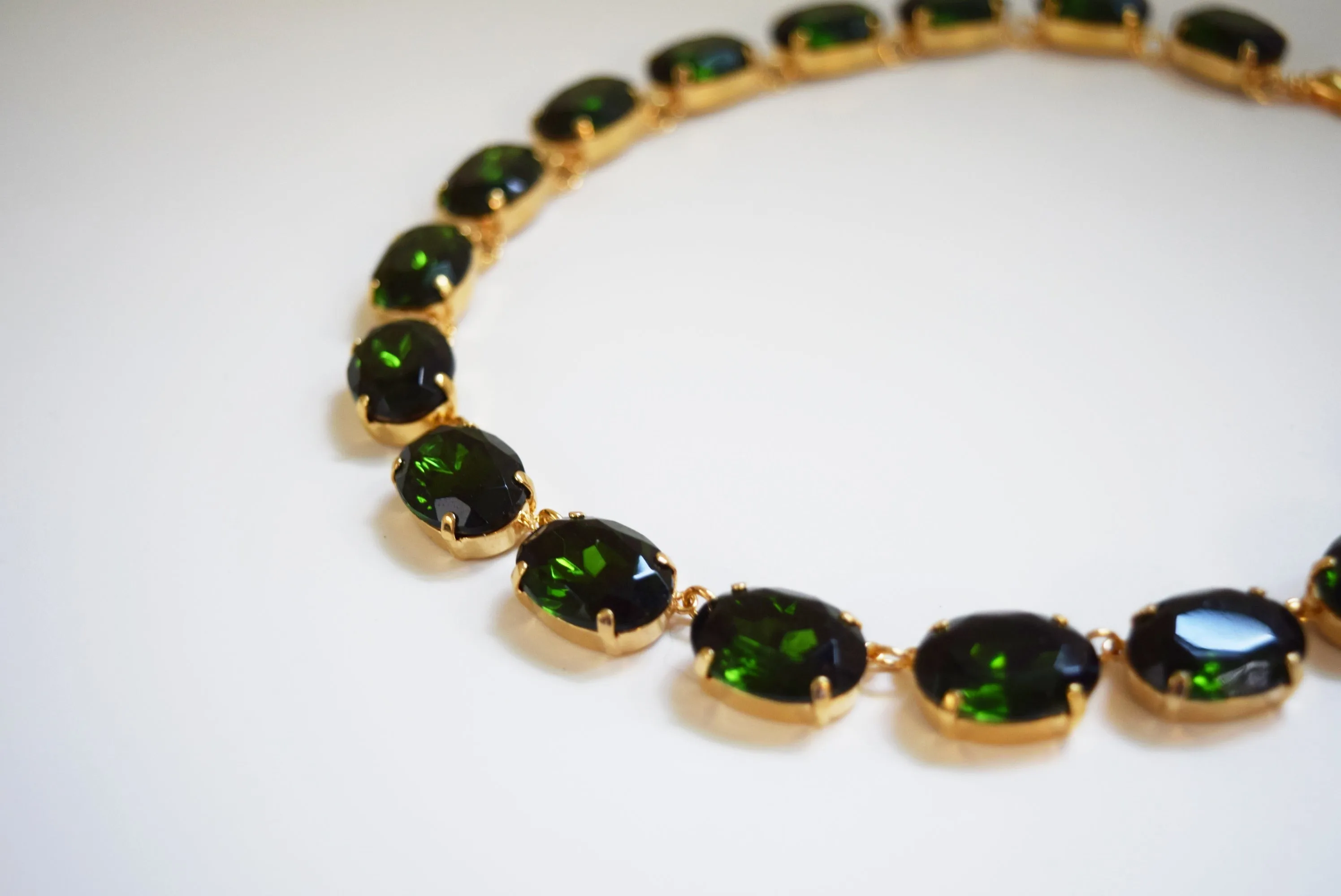 Green Tourmaline Crystal Collet Necklace - Large Oval