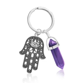 Hamsa - Shielding Hand Keychain with Amethyst