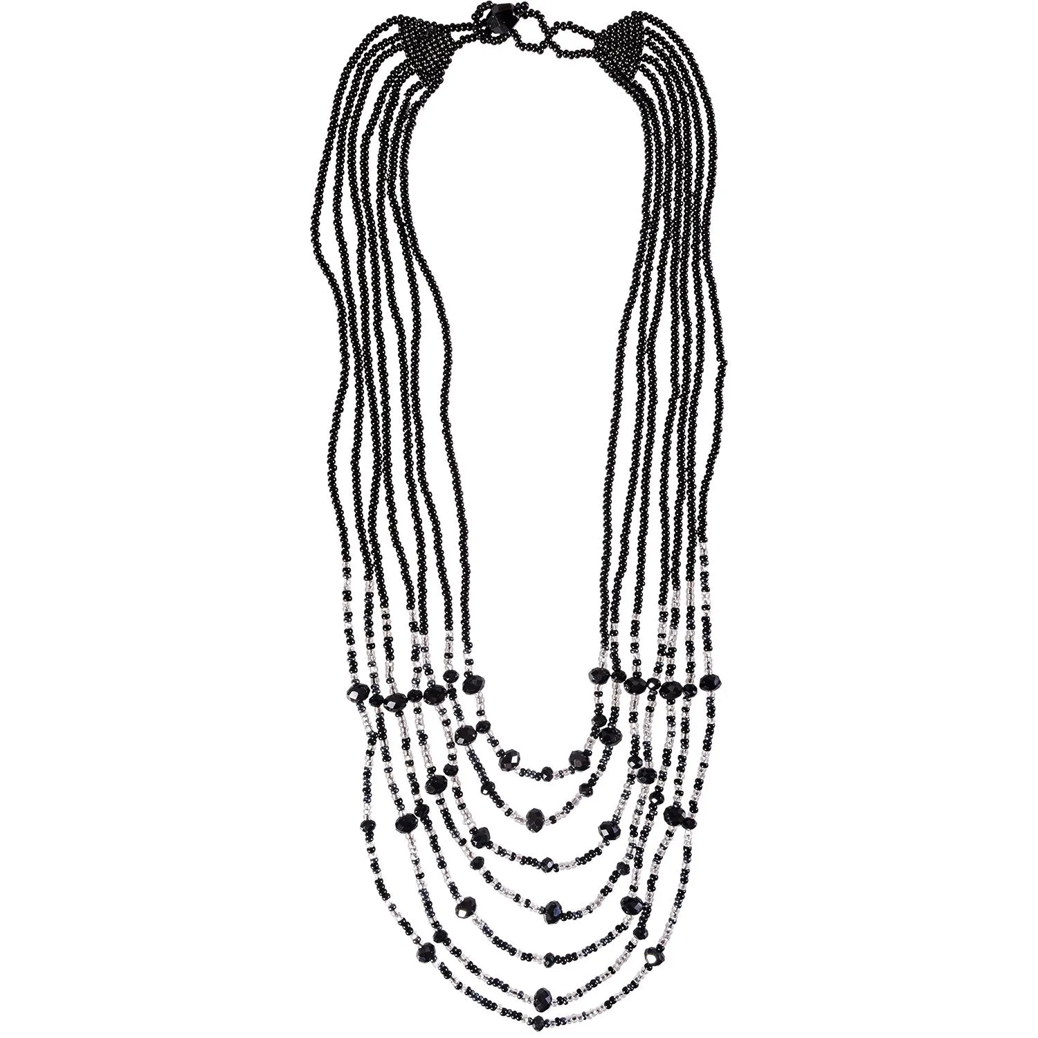 Hand Beaded Necklace - Shimmering Black and Crystal