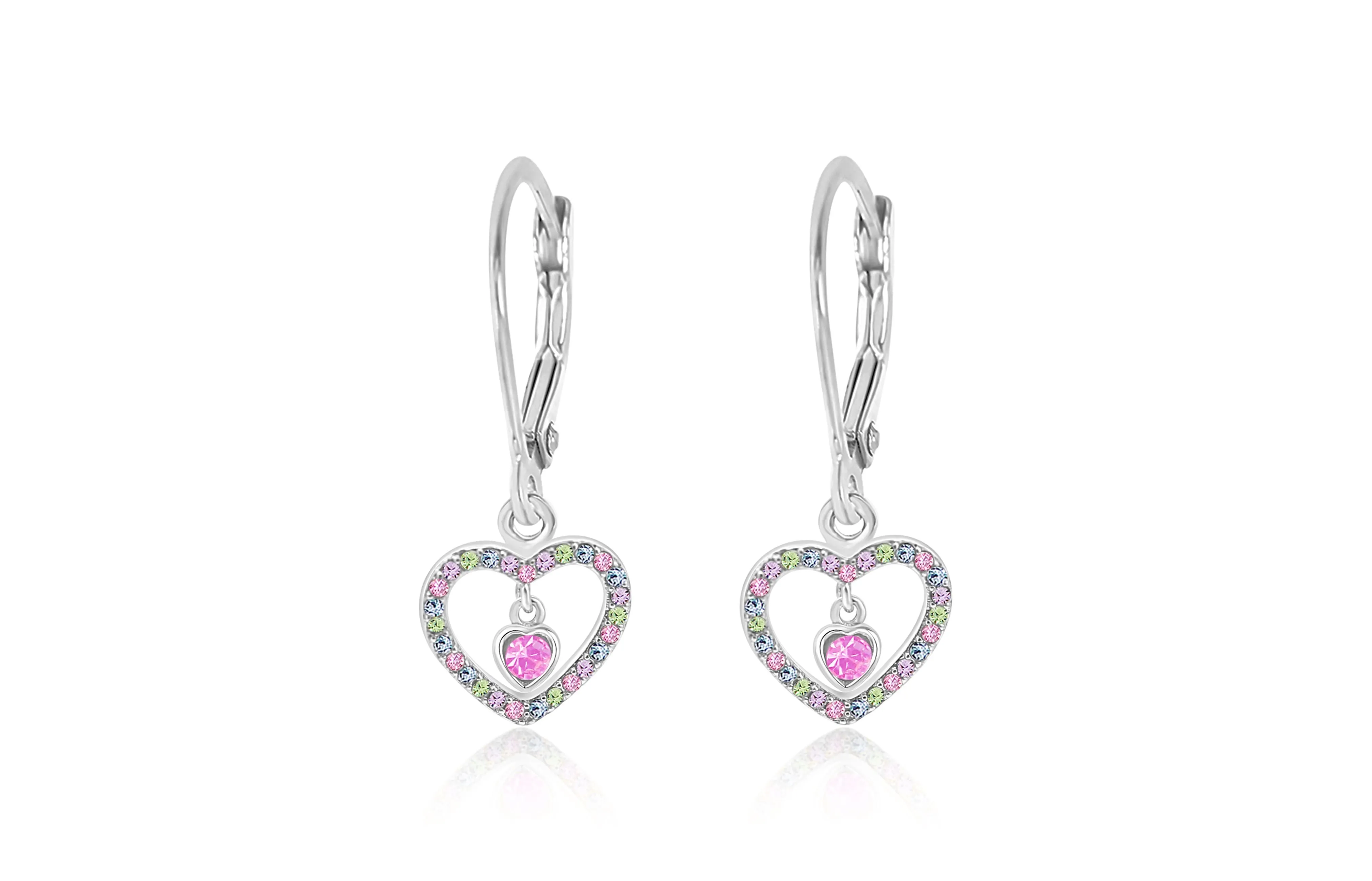 Heart Multi-colored Crystal Palladium Plating Girls Leverback Earring