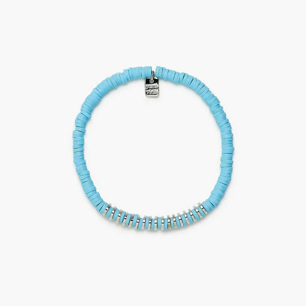 Heishi Disc & Metal Stretch Bead Bracelet in Blue and Silver Pura Vida