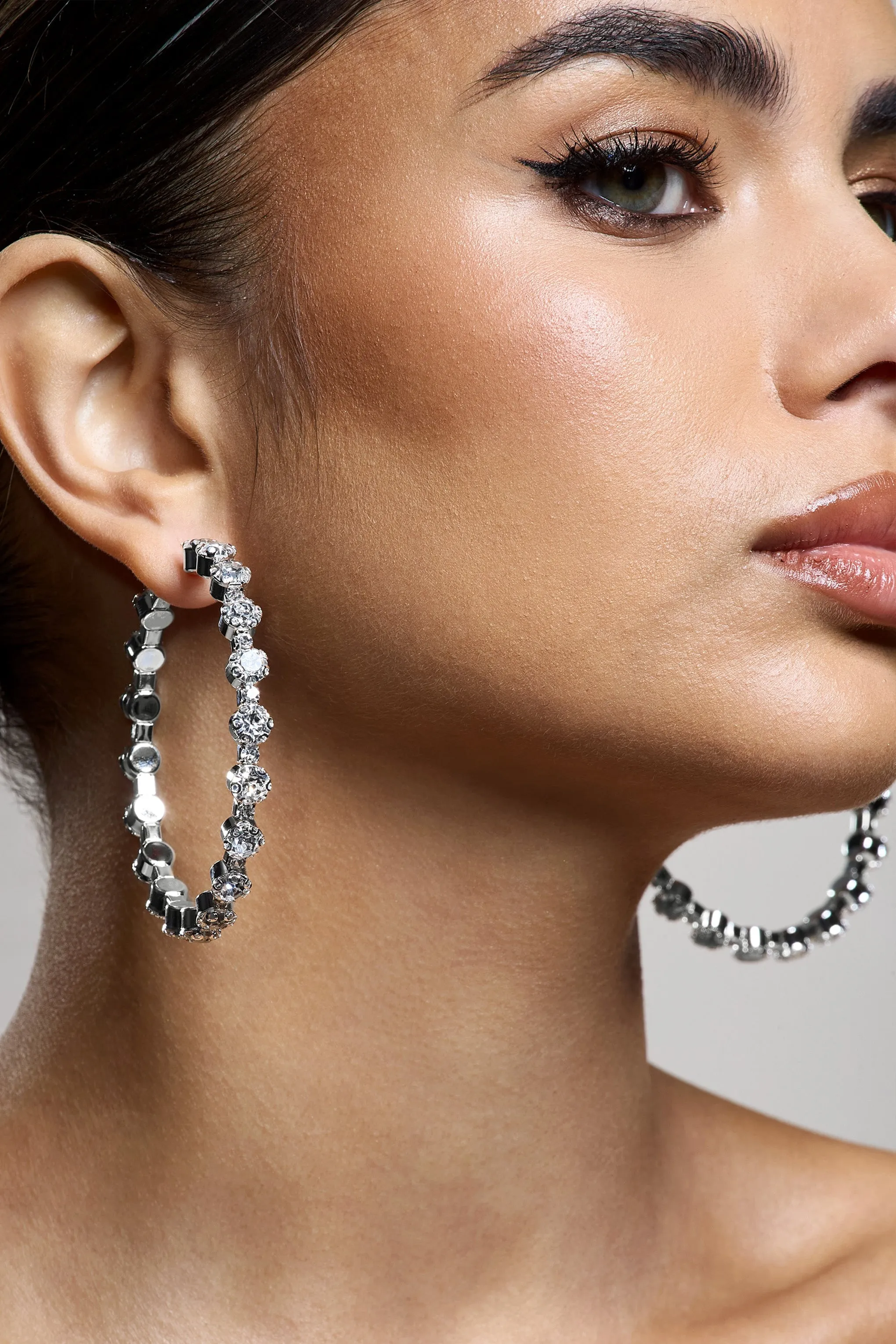 Isobel | Silver Diamante Hoop Earrings