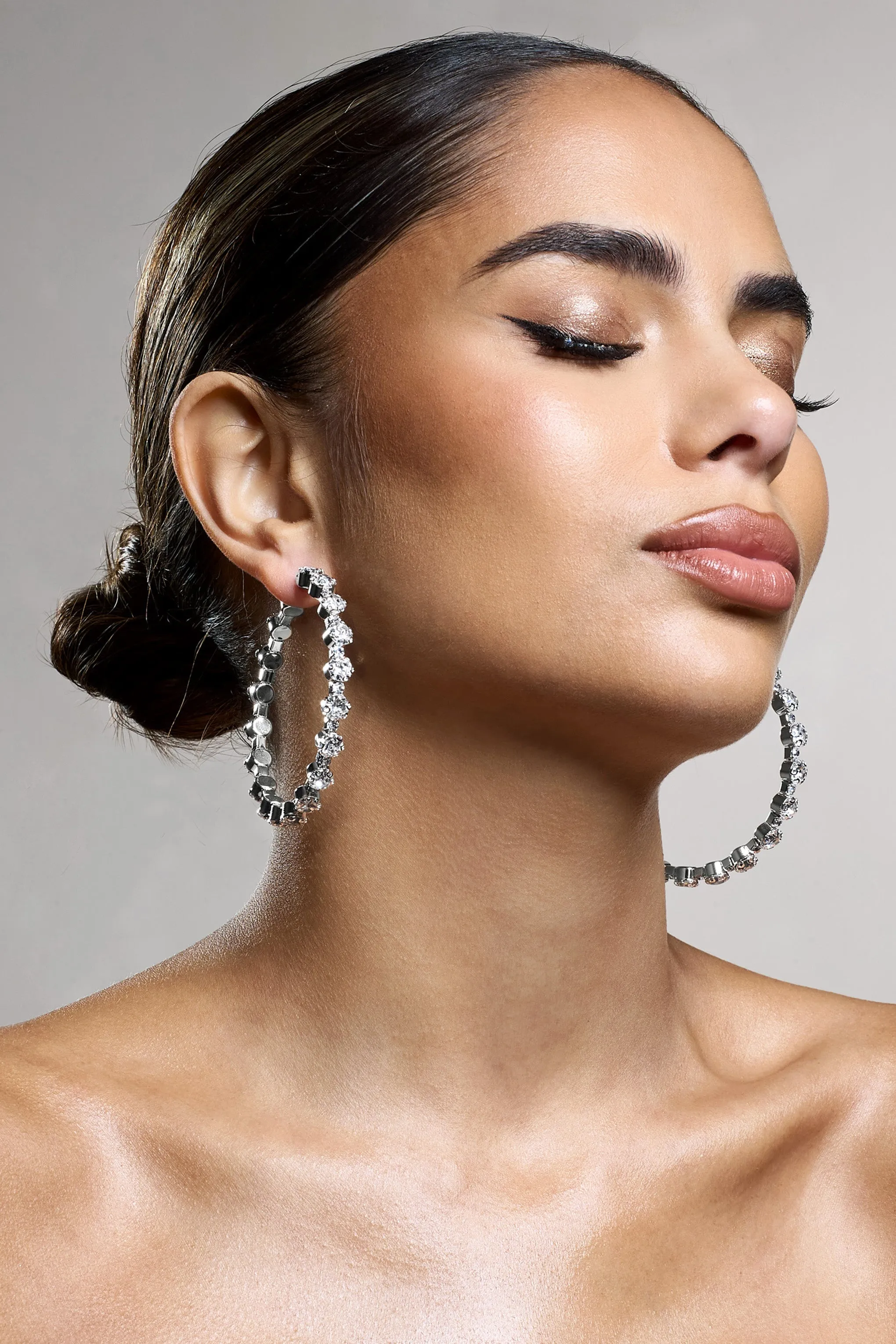 Isobel | Silver Diamante Hoop Earrings