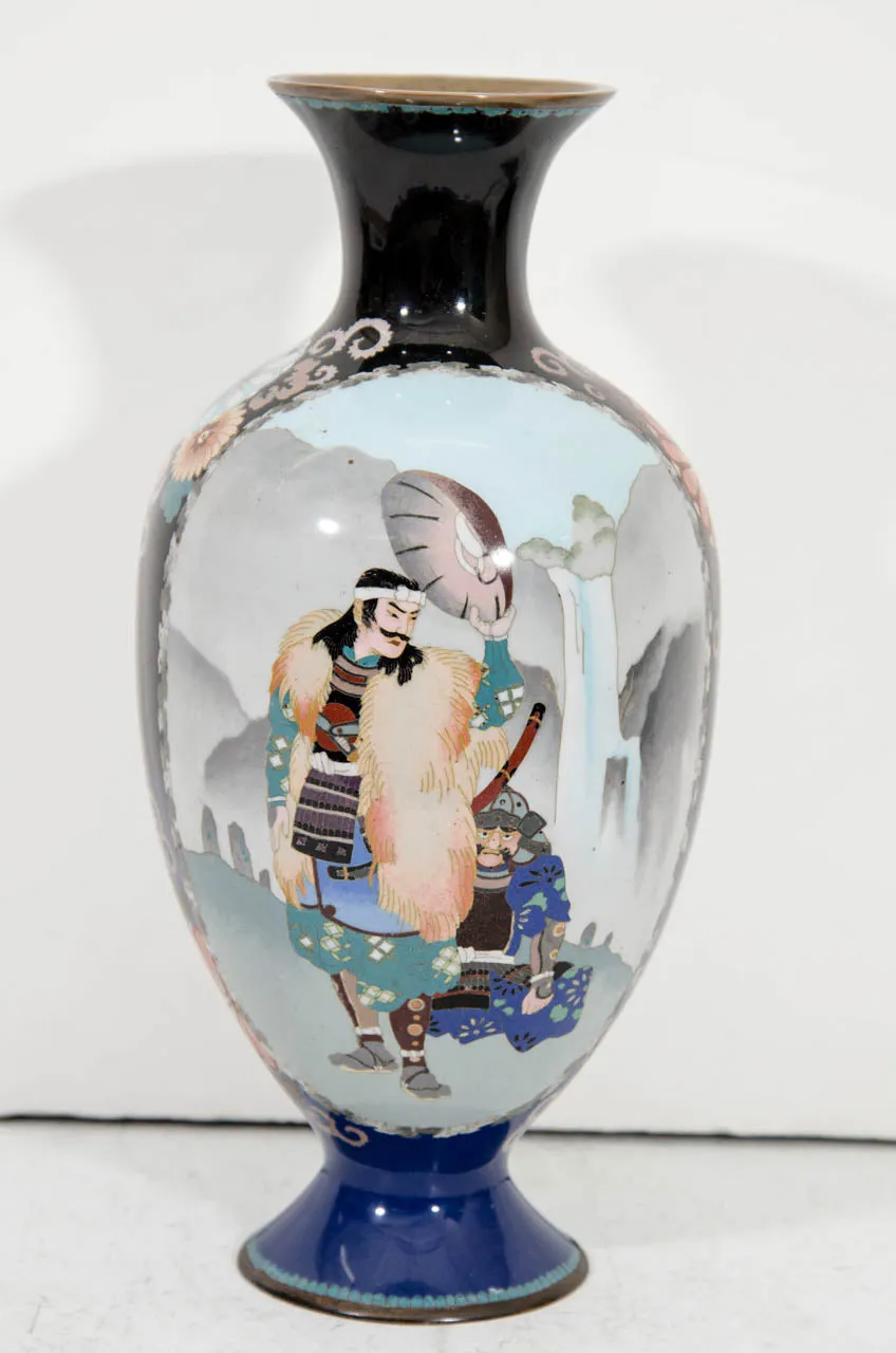 Japanese Meiji Period Cloisonne Vase Featuring Samurai