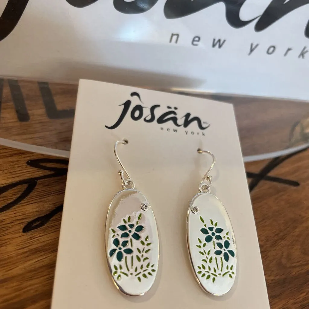 Josan SSW Oval Blue Floral Crystal Earrings