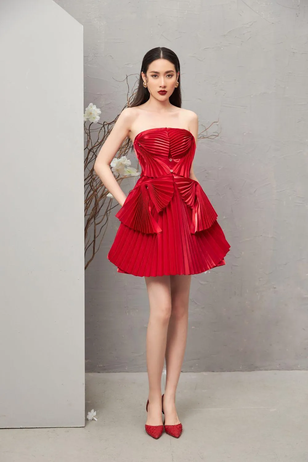 Kelsey Strapless Pleated Taffeta Mini Dress