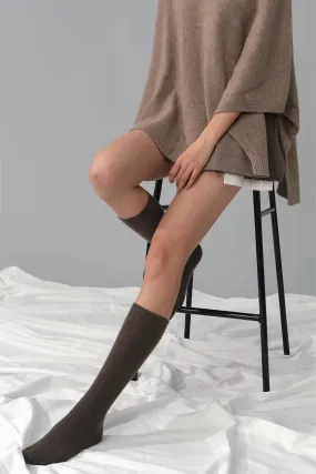 Knit Cashmere Wool Socks, Mocha Brown