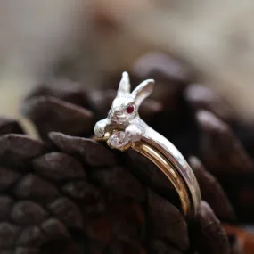 Luxurious S925 Silver Crystal Eyes Bunny Rings