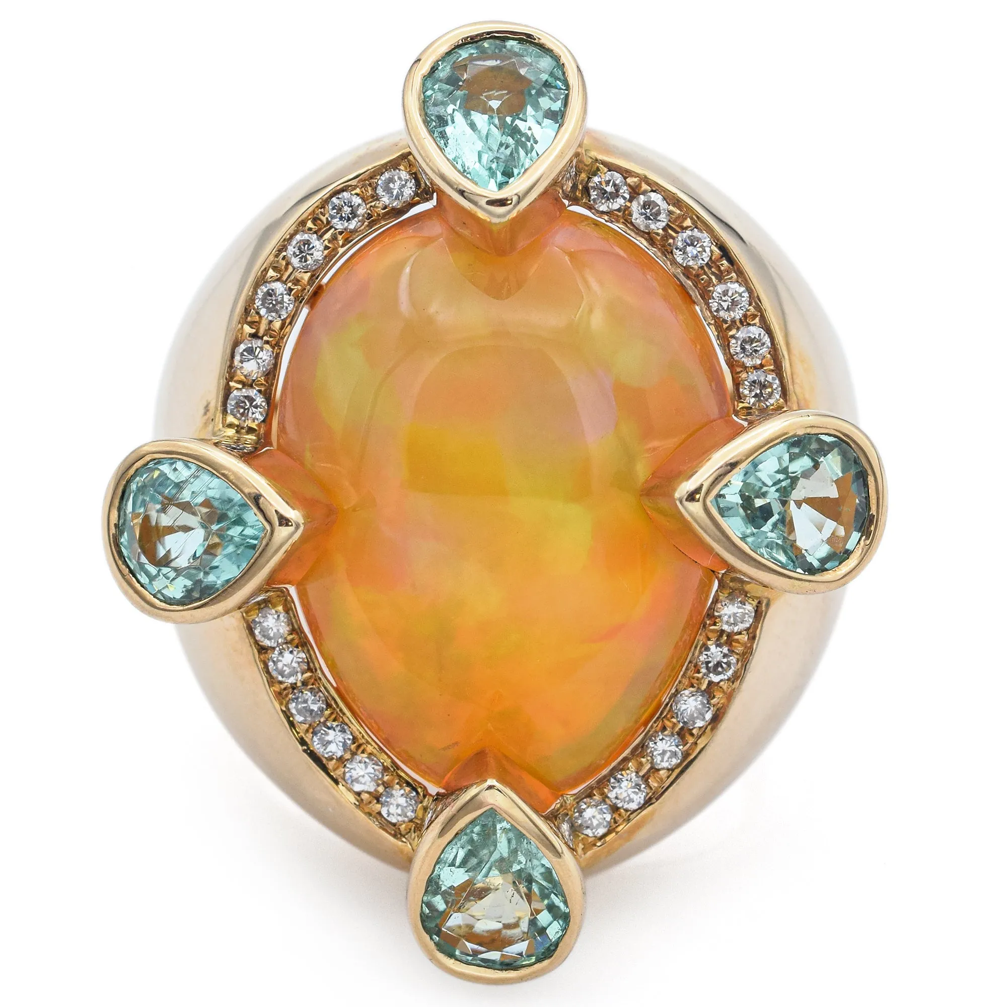 M. Oliva 14K Yellow Gold 12.78 Ct African Opal, Blue Tourmaline & Diamond Ring