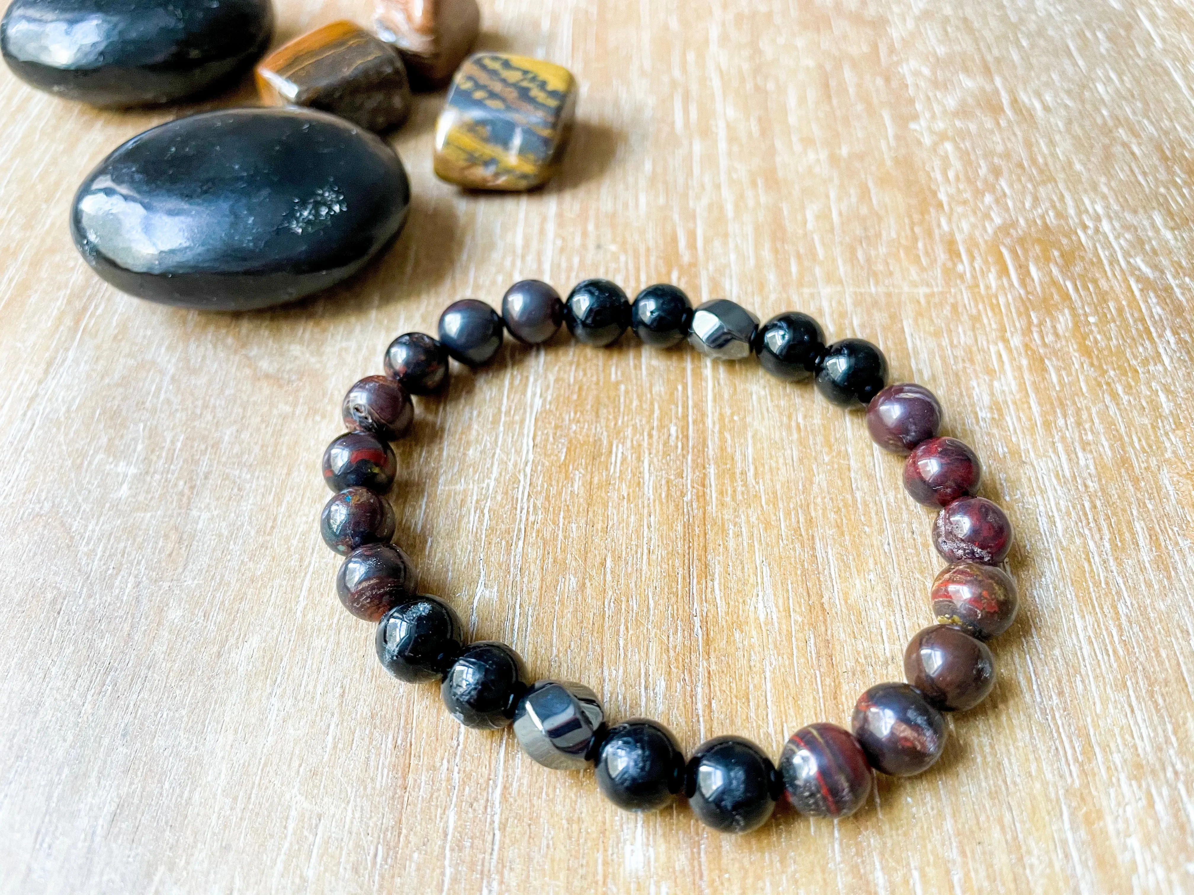 Masculine Line || Tiger Iron, Black Tourmaline & Hematite Bracelet