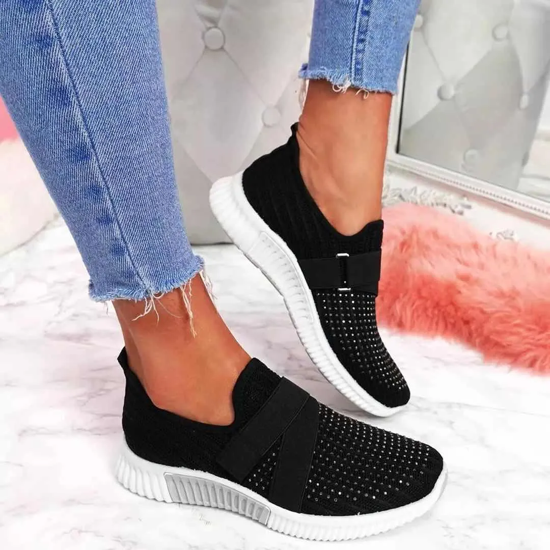 Mesh Breathable Rhinestone Platform Vulcanized Lightweight Sneakers