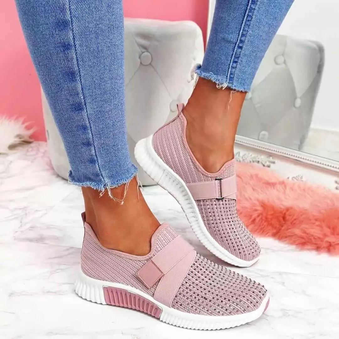 Mesh Breathable Rhinestone Platform Vulcanized Lightweight Sneakers