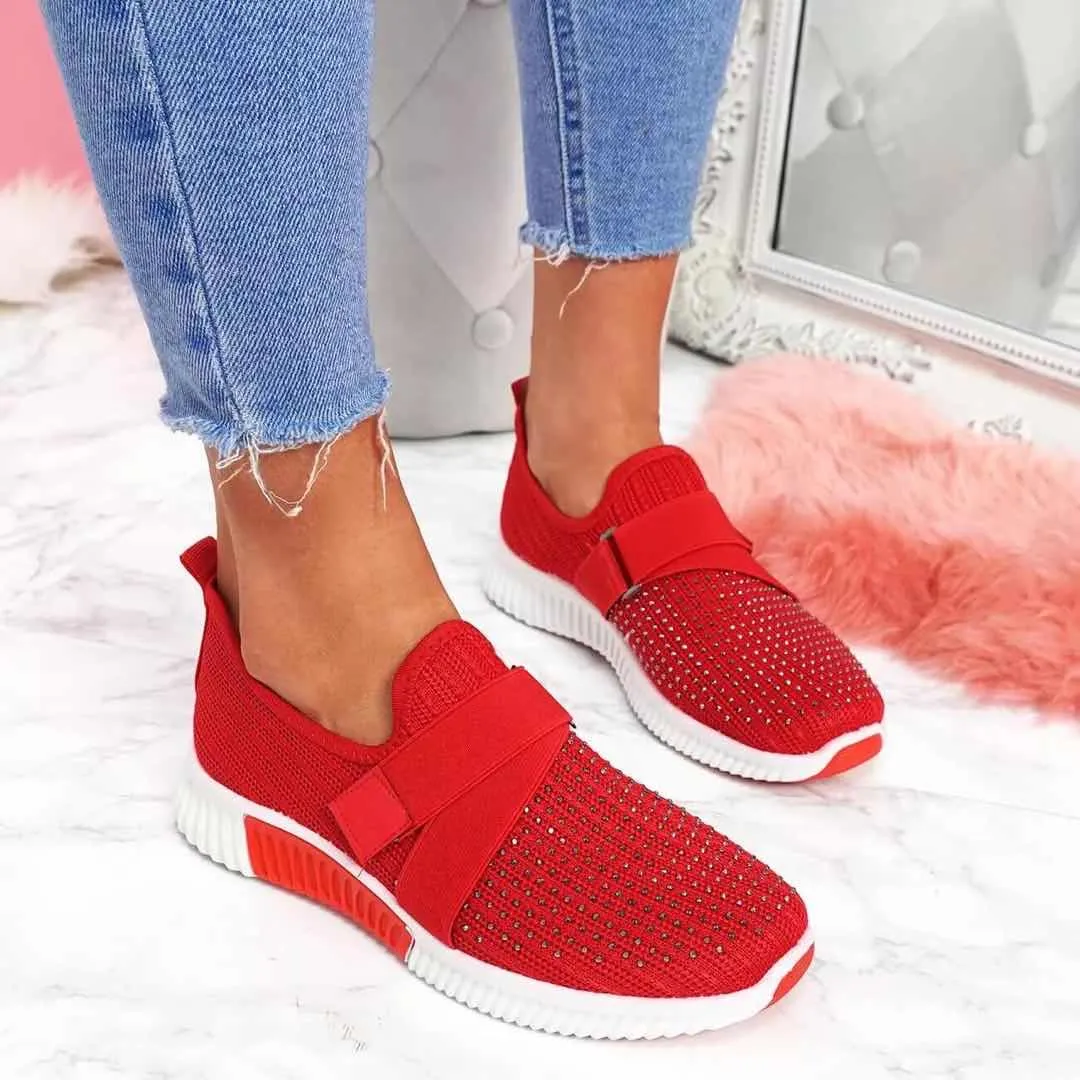 Mesh Breathable Rhinestone Platform Vulcanized Lightweight Sneakers