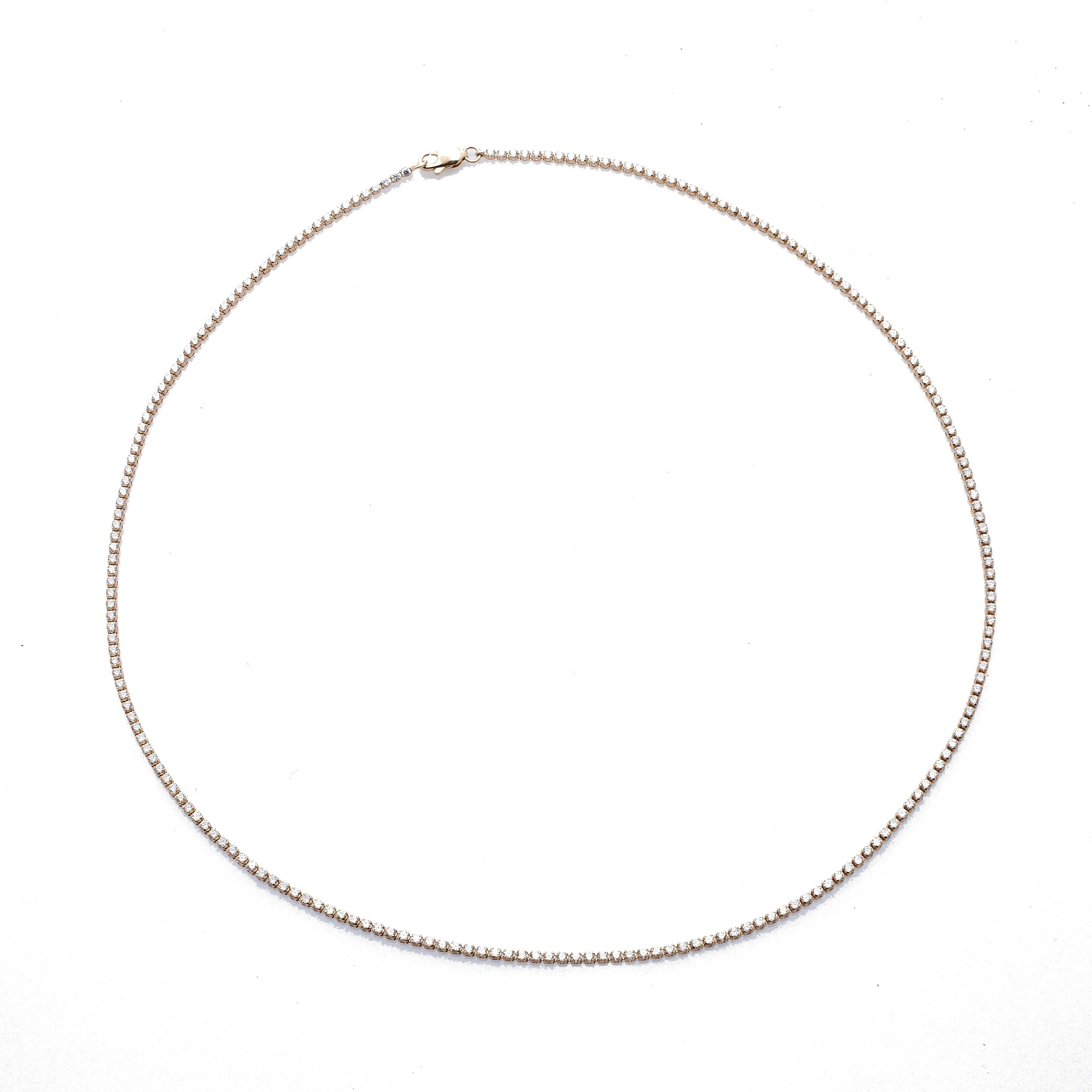 Mini 14K Gold and Diamond Tennis Necklace Invisible Setting