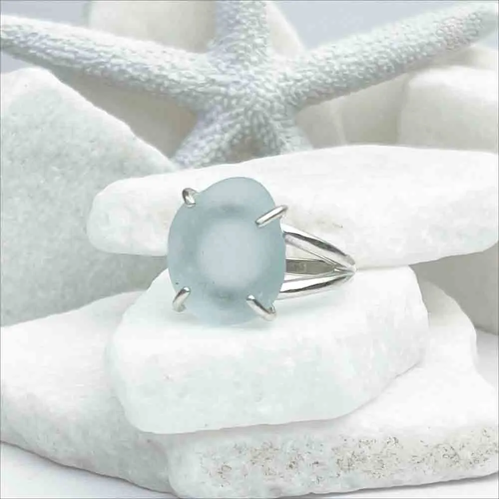 Mystic Soft Blue Sea Glass Ring in Sterling Silver Size 9 | #1821