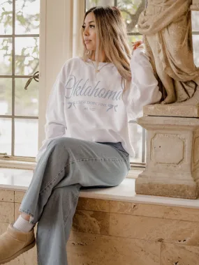 Oklahoma Est. Bows White Corded Crew Sweatshirt