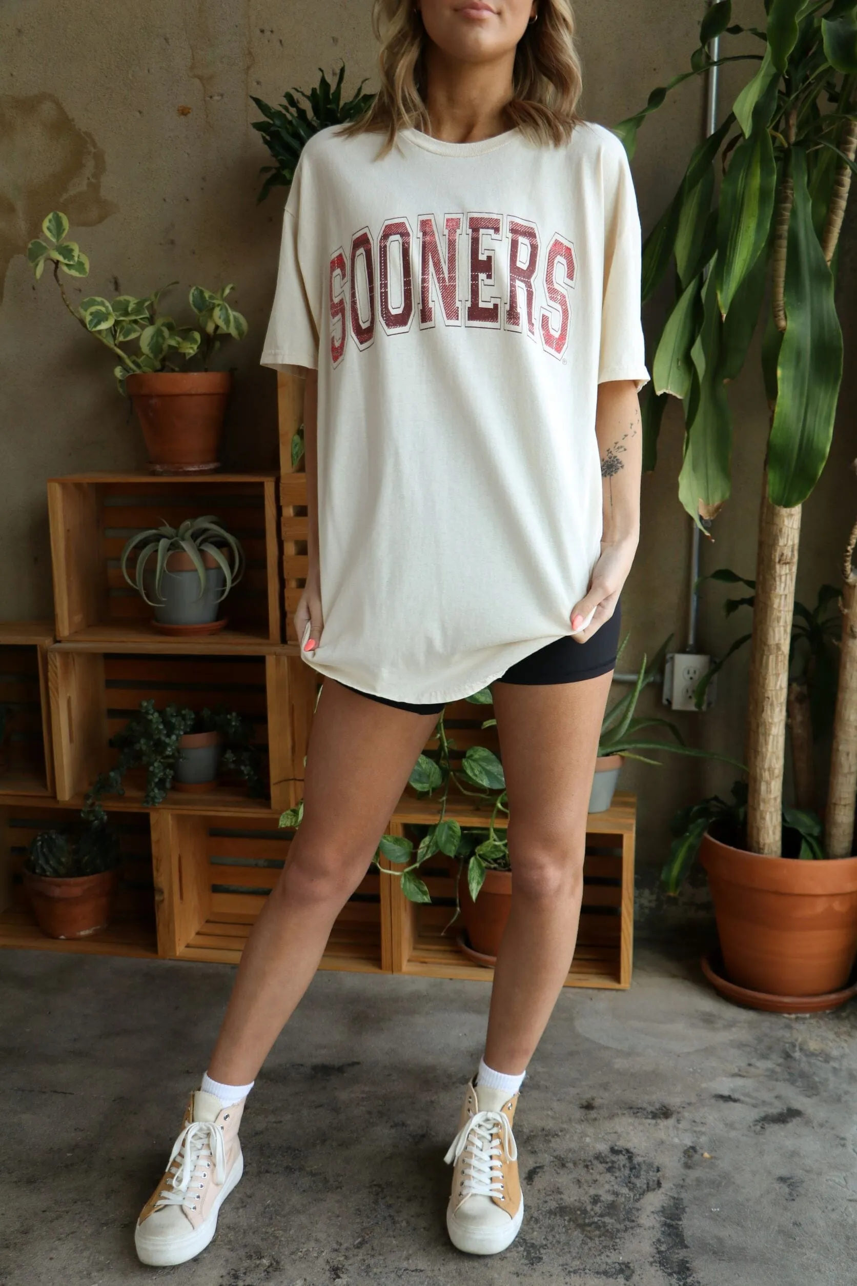 OU Sooners Tartan Off White Thrifted Tee