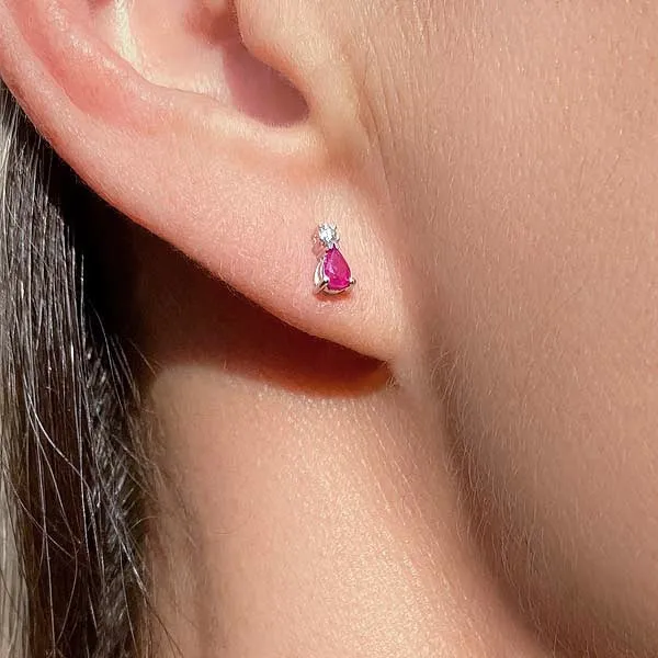 Pear Shaped Ruby & Diamond Earrings