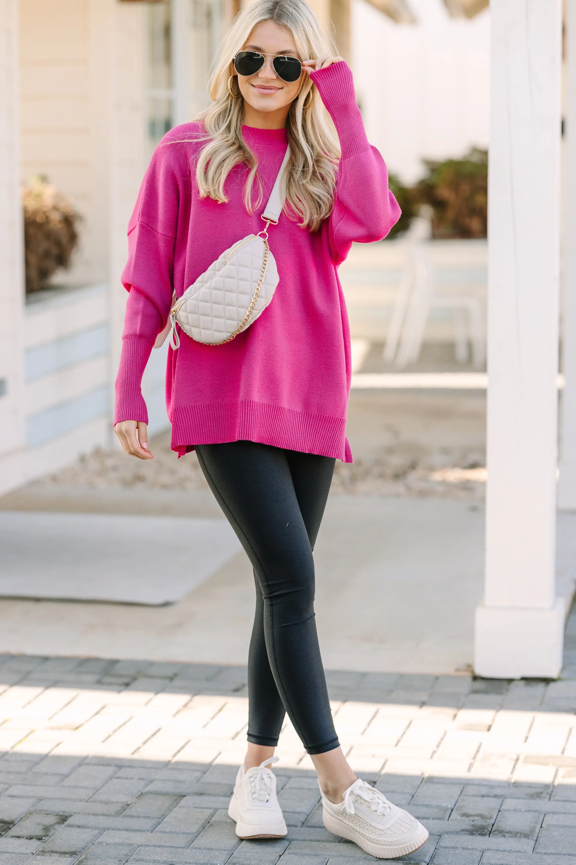 Perfectly You Fuchsia Pink Mock Neck Sweater