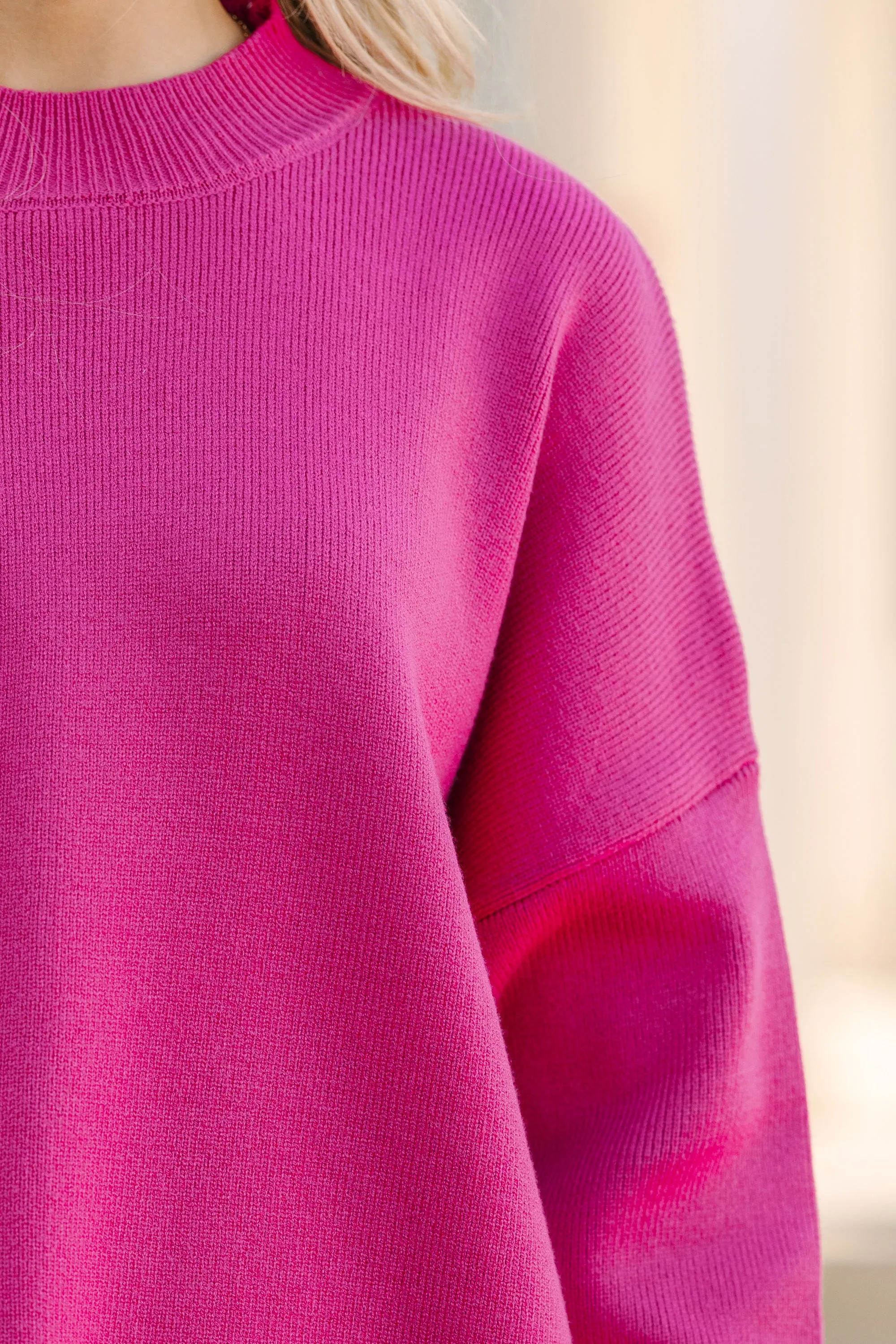 Perfectly You Fuchsia Pink Mock Neck Sweater