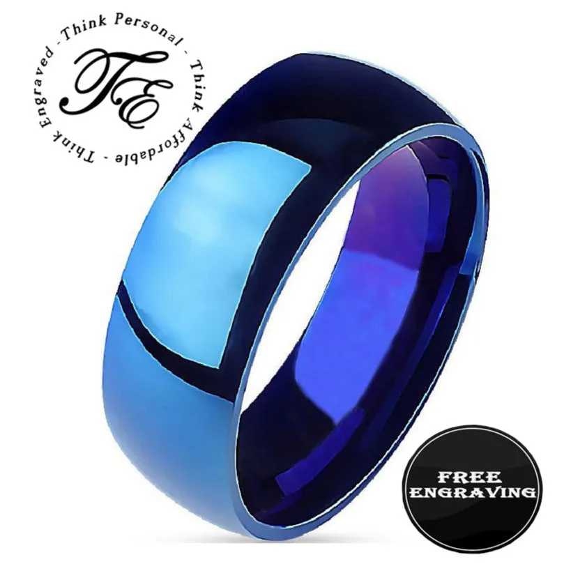 Personalized Women's Blue Wedding or Promise Ring - Engraved Ring