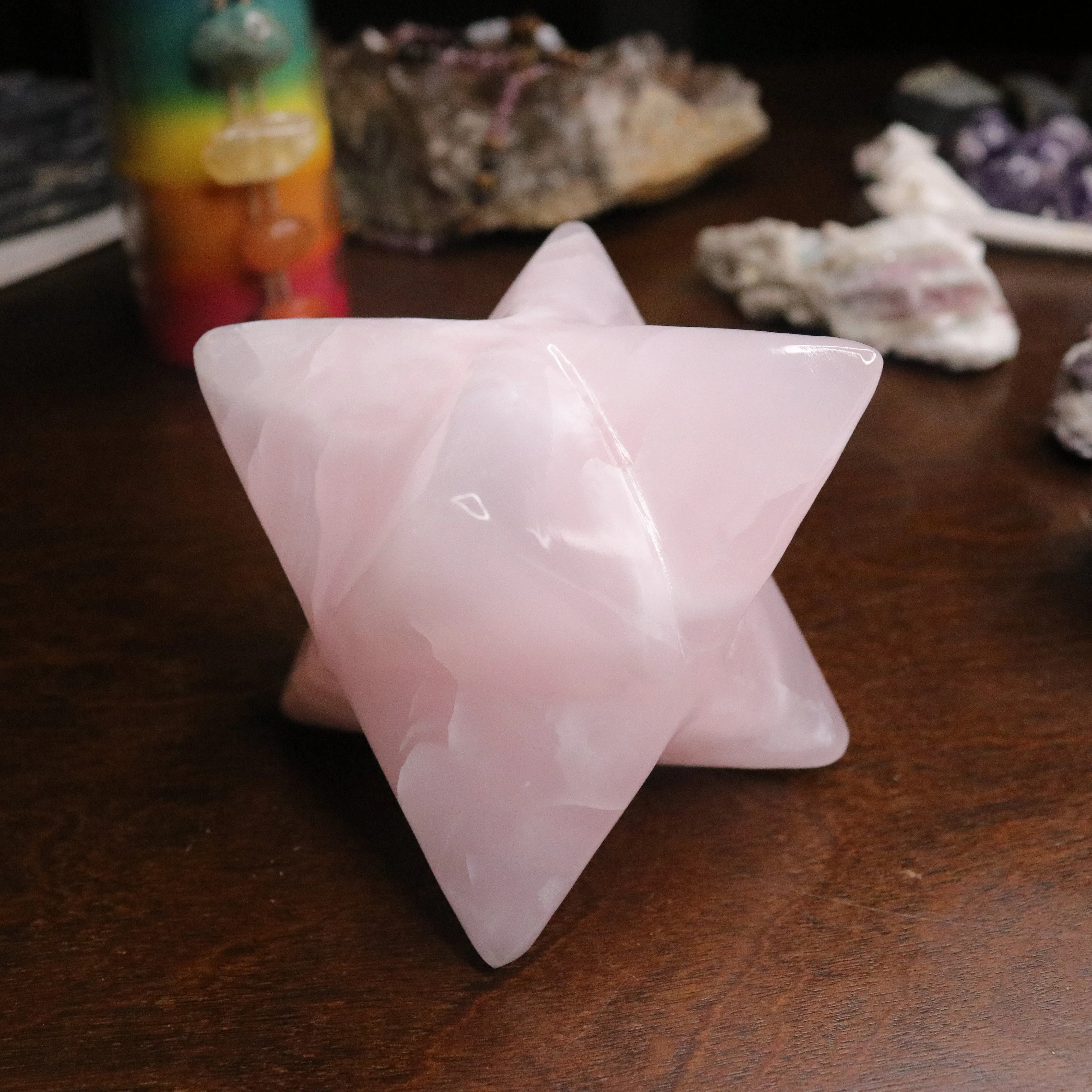 Pink Mangano Calcite Jumbo Merkaba Carving ~ Soul Retrieval and Light Body Activations