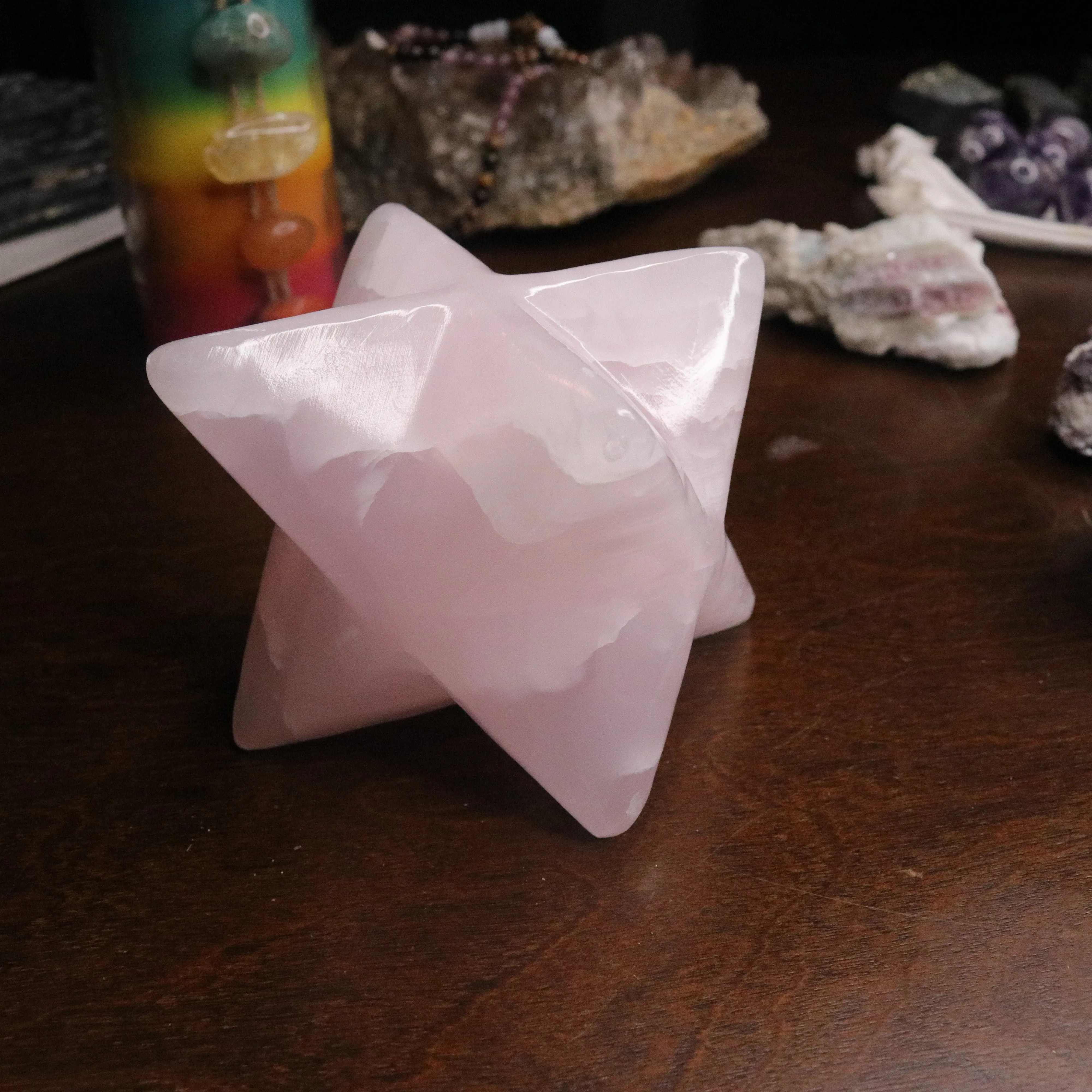 Pink Mangano Calcite Jumbo Merkaba Carving ~ Soul Retrieval and Light Body Activations