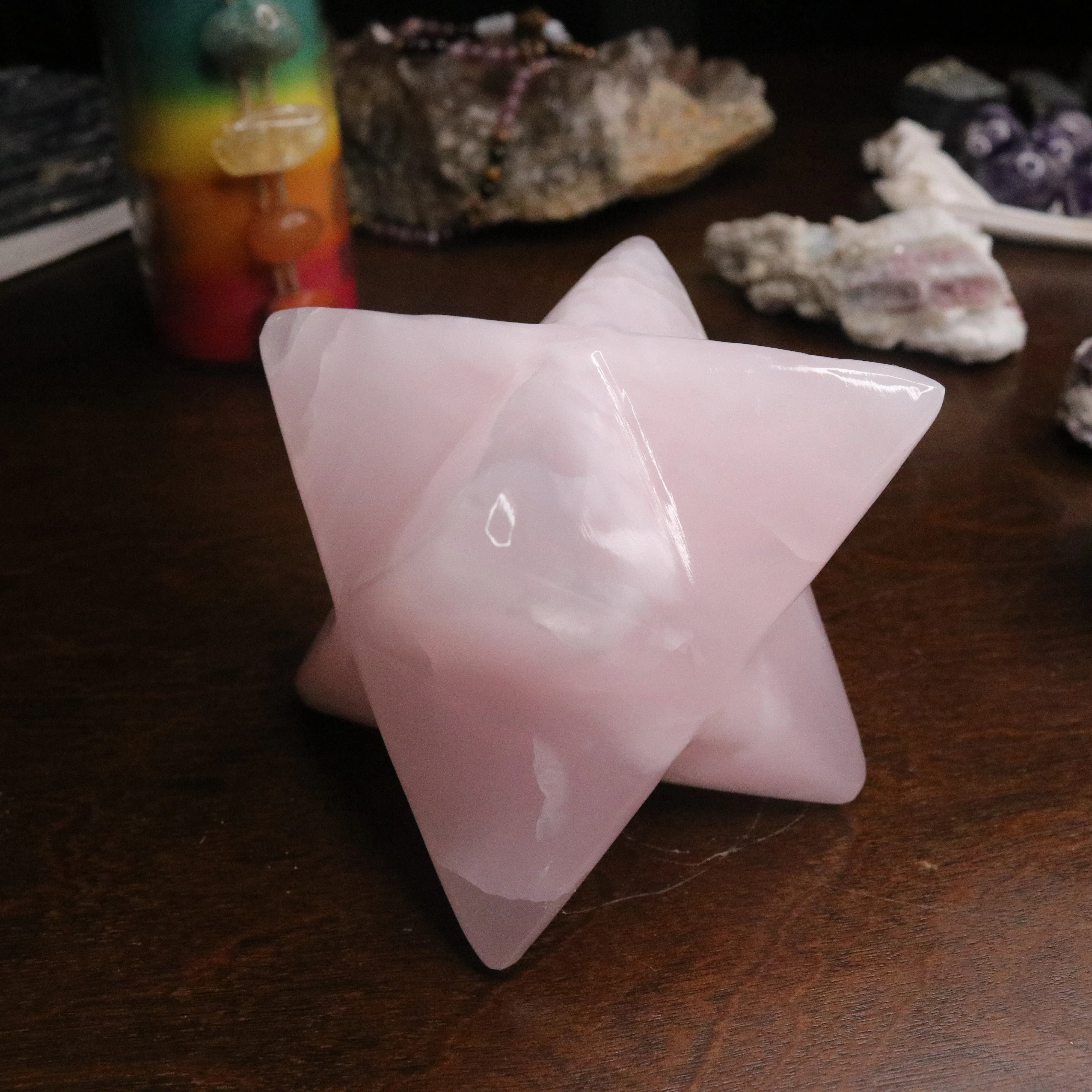 Pink Mangano Calcite Jumbo Merkaba Carving ~ Soul Retrieval and Light Body Activations